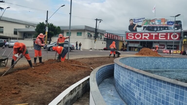 Obra de revitalização da rotatória do Mindu deve ser finalizada em 20 dias pela Prefeitura de Manaus