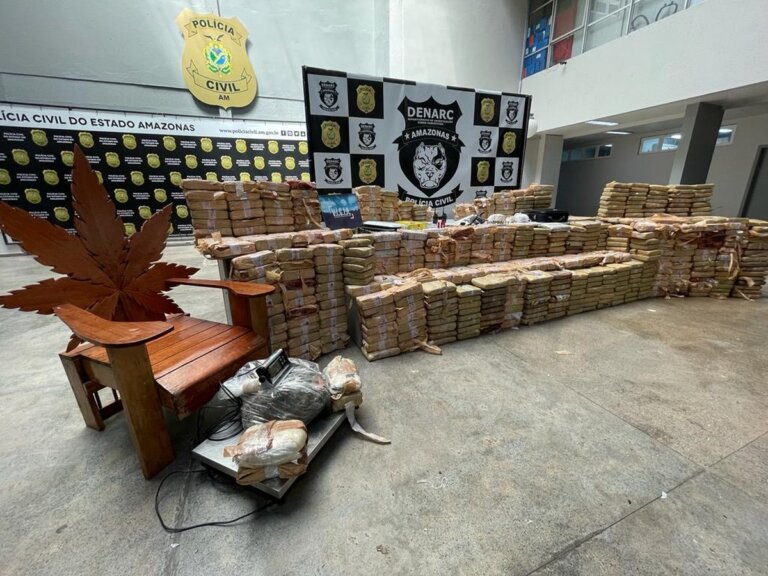 Polícia encontra ‘trono de maconha’ durante apreensão de meia tonelada de drogas em Manaus | amazonas