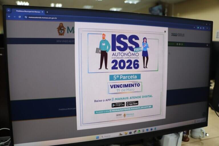 Quinta parcela do ISS Fixo 2026 vence nesta segunda-feira com desconto pelo aplicativo Manaus Atende